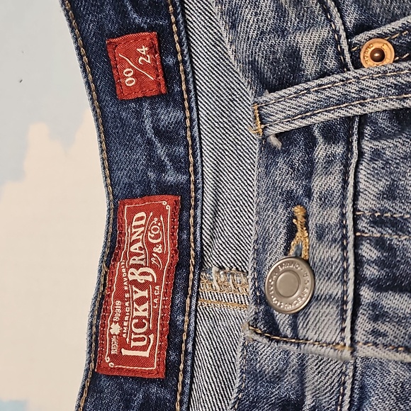 Lucky Brand Raw Hem Blue Denim Skirt Size 00/24 - Picture 2 of 5